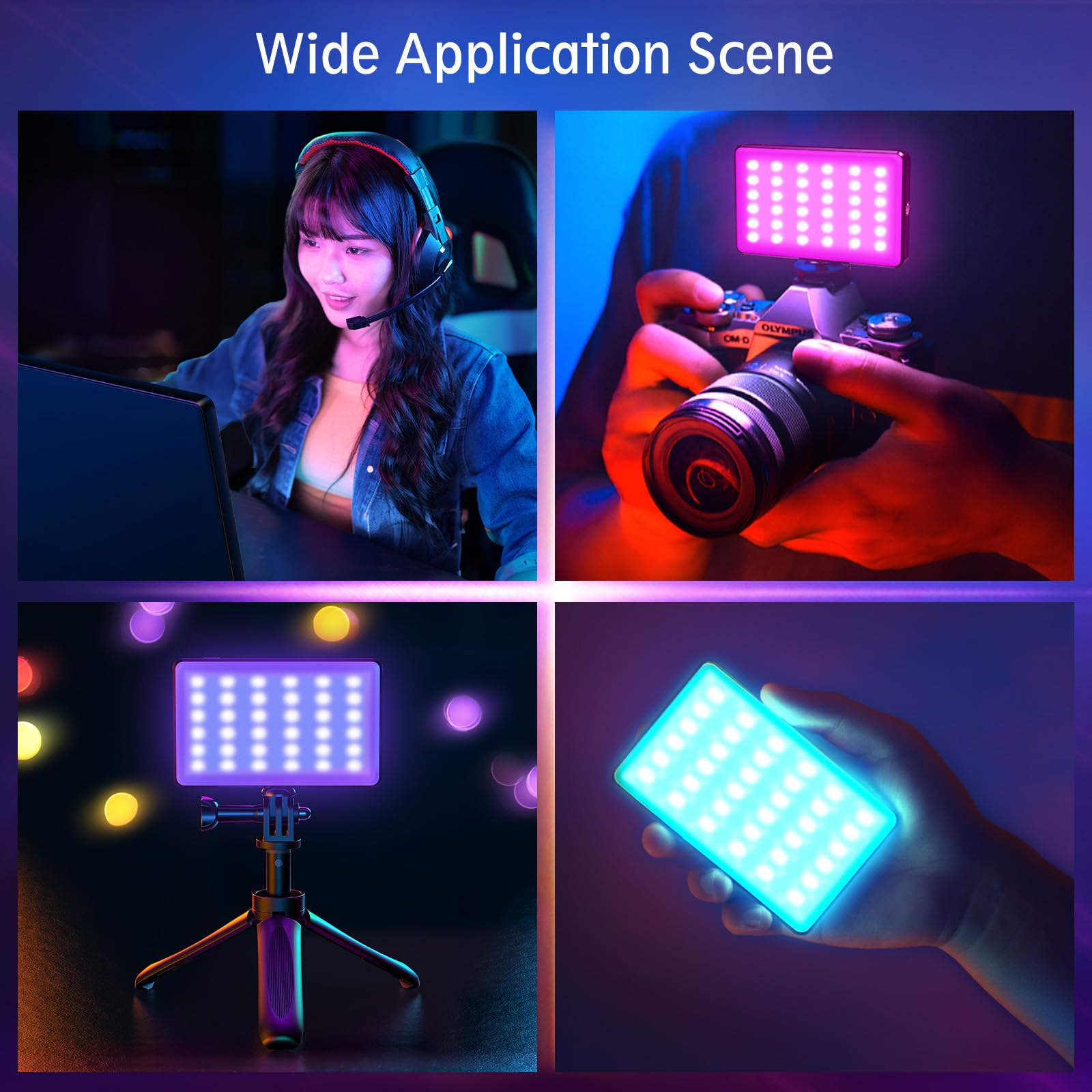 Luce per Video LED RGB, Luce Fotocamera Dimmerabile 2500-9000K CRI 95+ 120 LED con Treppiede e Clip, 3000mAh Batteria Lampada per Foto per Telefono/iPad/Laptop/Fotocamera