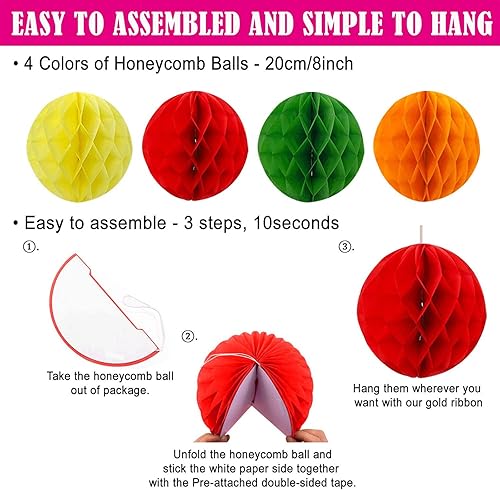 Miniatura 53 de Decoración de fiesta de feliz cumpleaños azul marino y dorado, 24 abanicos de papel colgantes, guirnalda de flores con pompones, guirnalda