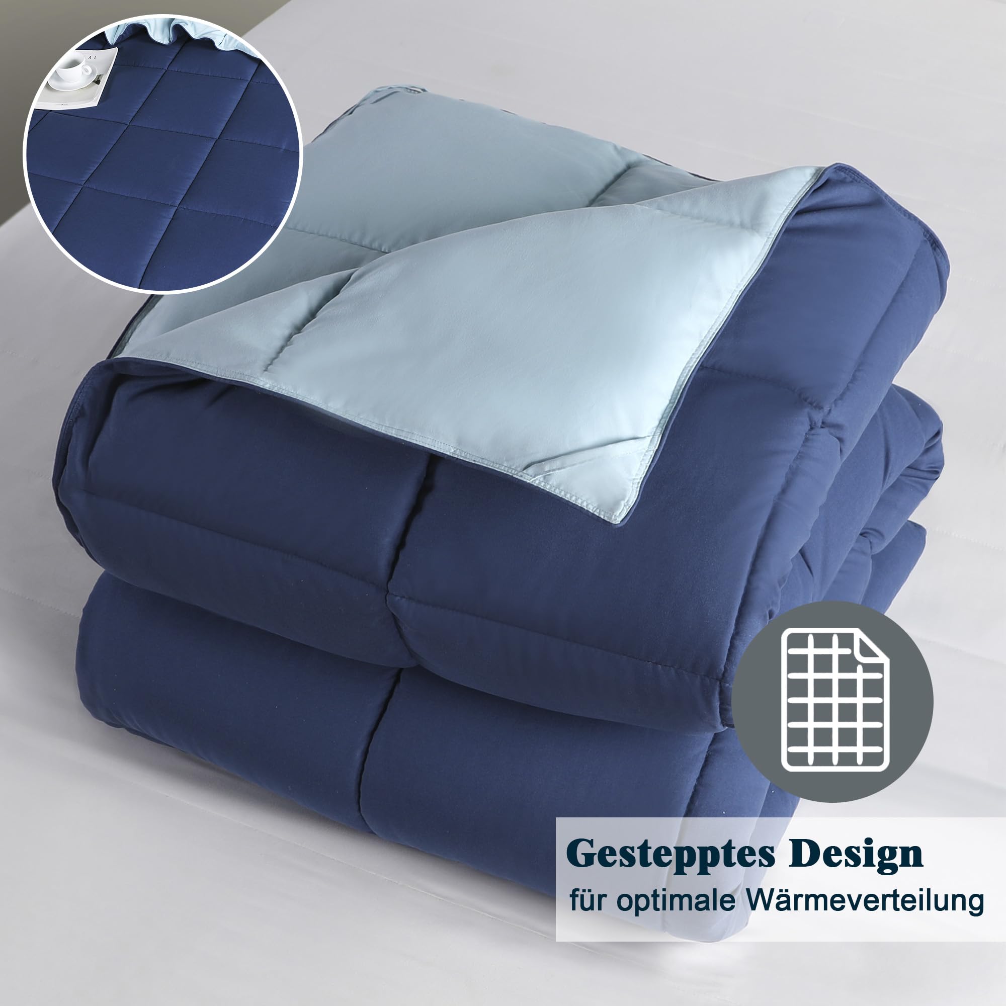 HIG Juego de Ropa de Cama de 4 Piezas con 2 edredones de 135x200 cm y 2 Fundas de Almohada de 80x80 cm, Certificado Öko-Tex, Alternativa de plumón Cosida en Color Azul Marino, con Relleno de 1300