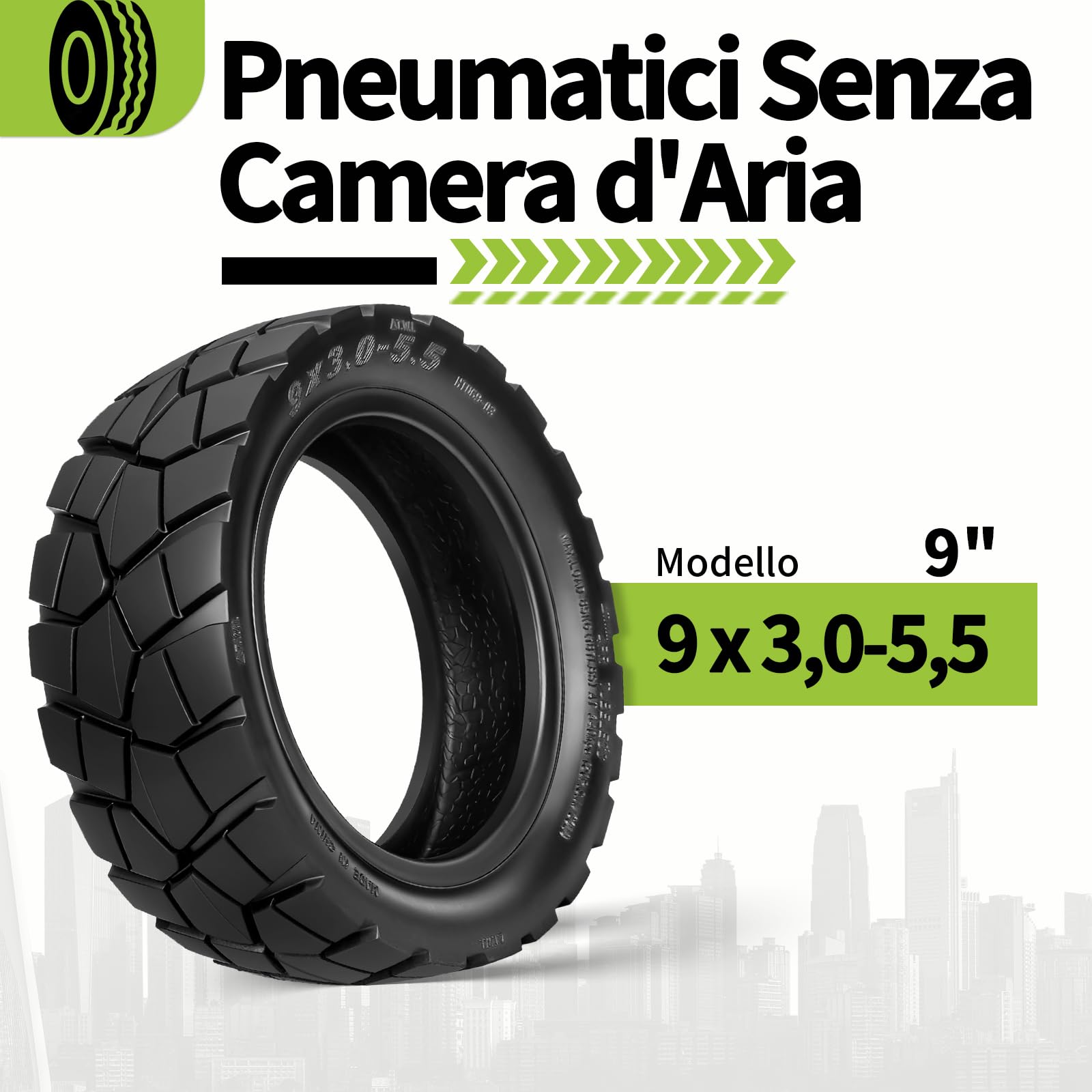 Pneumatico Tubeless 9x3.0-5.5 per Kukirin G2 Pro (Nuova Versione) Monopattino Elettrico 9 Pollici Pneumatico di Ricambio, Pneumatico a Vuoto (1 Pezzo)