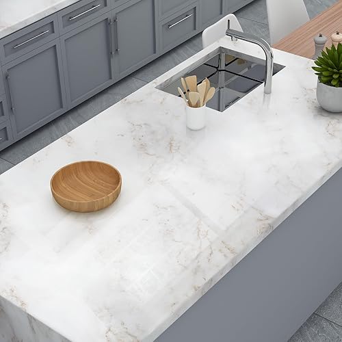 Miniatura 6 de Homein Papel de contacto de mármol, papel autoadhesivo impermeable para encimeras, para armarios, cajones, cocina, muebles antiguos, moderno, blanco
