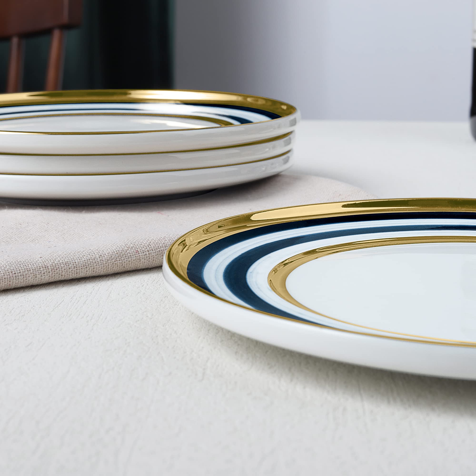 fanquare Set di 4 piatti piccoli, piatto in ceramica da 20 cm con bordo, moderno servizio di piatti per la cucina del ristorante, lavabile in microonde e in lavastoviglie