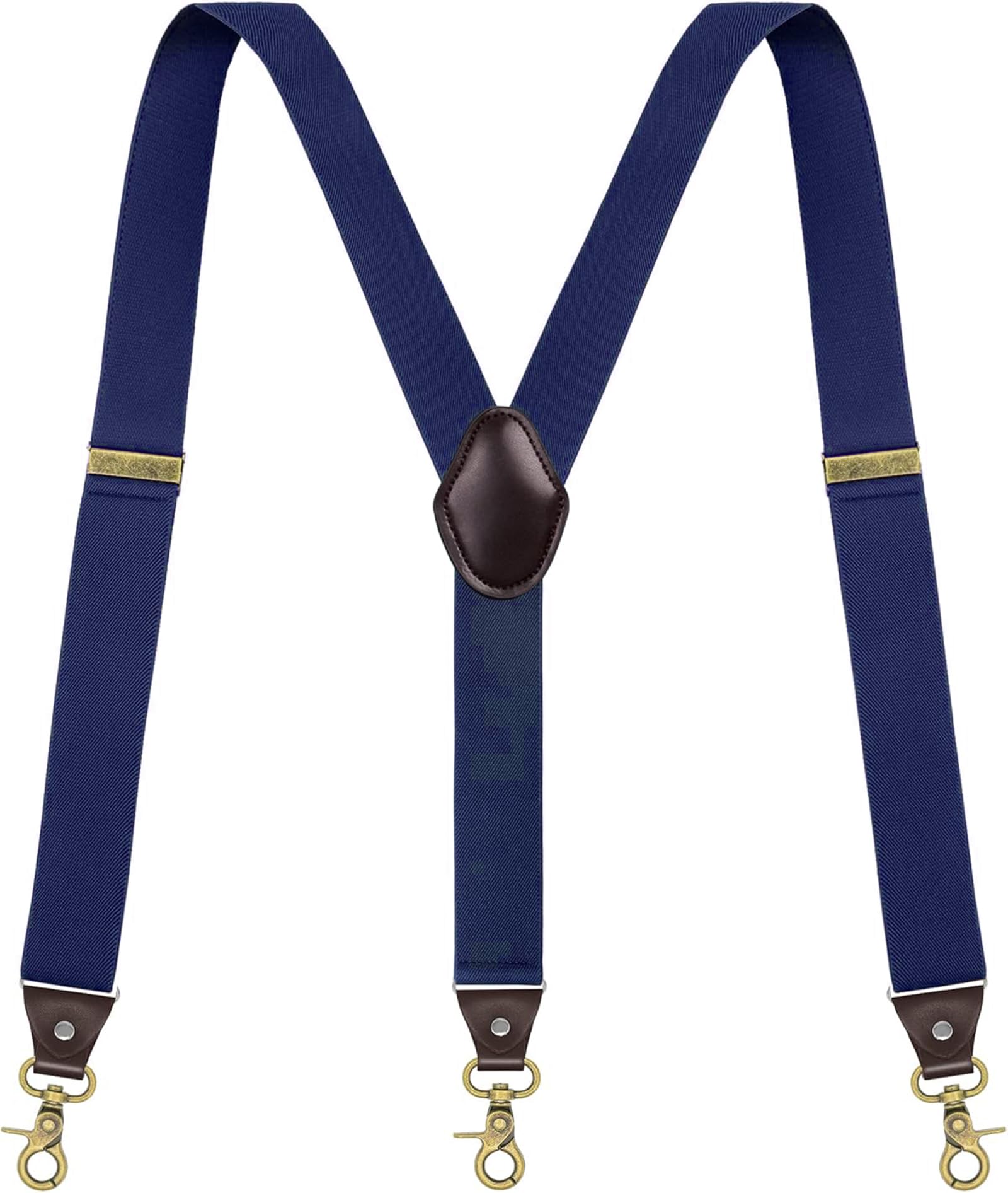 Mens Adjustable Y-Back Suspenders, with 3 Gold Clips Hooks for Jeans