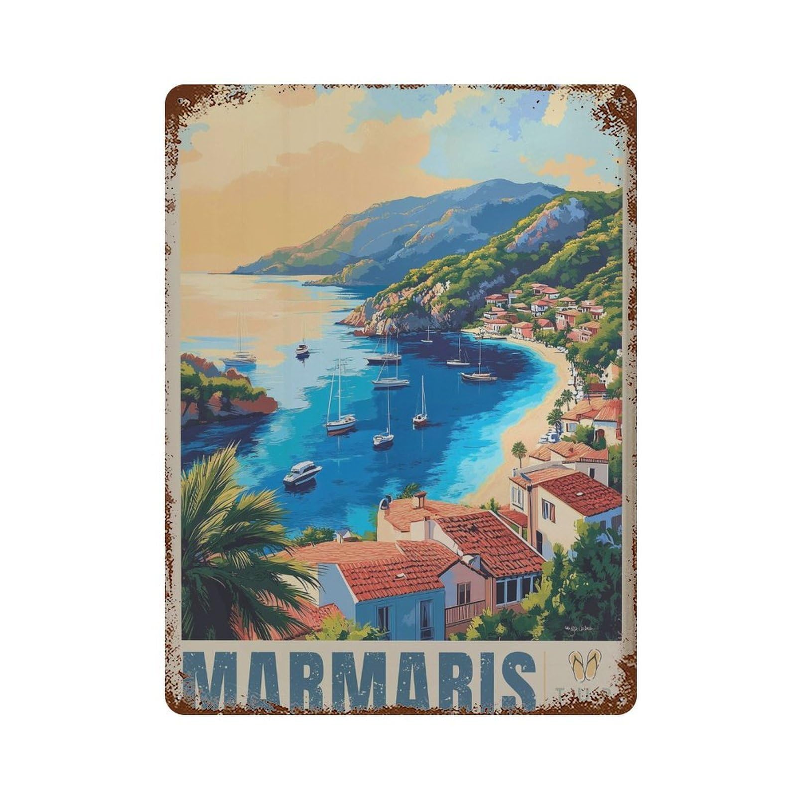 xiaoxiaoshen Retro Marmaris Seaside Wall Decor Art Metal Tin Poster Modern Home Decor Art Home Bar Shop Decorations Vintage Sign 40x30cm