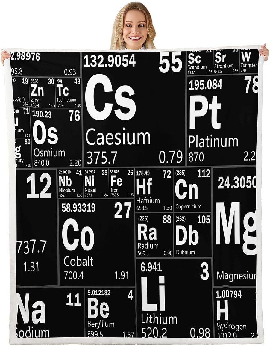 Chemical Periodic Table Blanket 90"x90" for Boys Girls Teens Science Students School Educational Dorm Room Decor Throw Blanket, Science Theme Fleece Blanket Chemical Subject Theme Fuzzy Blanket