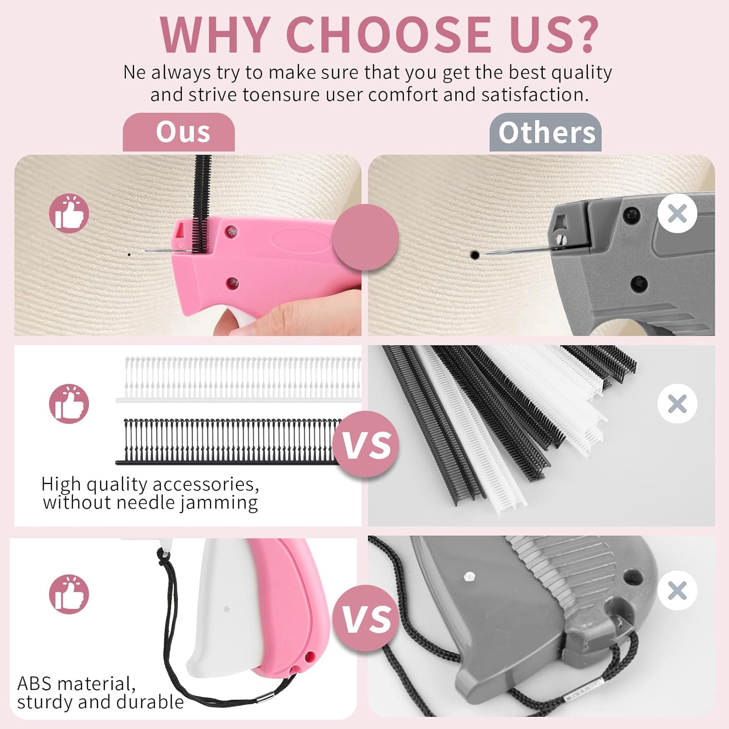 Stitch Gun for Clothing, Mini Sewing Stitch Tagging Gun for Clothes, Stitch Gun Quick Clothing Fixer with 6 Needles, 1000 Black & 1000 White Micro Fasteners(Pink) - Image 6