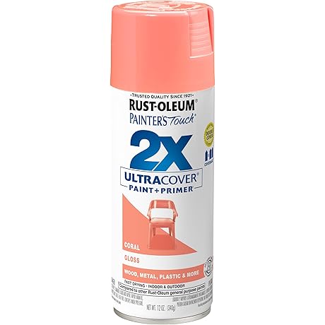 Rust-Oleum 334052 Painter's Touch 2X Ultra Cover Spray Paint, 12 oz, Gloss Coral