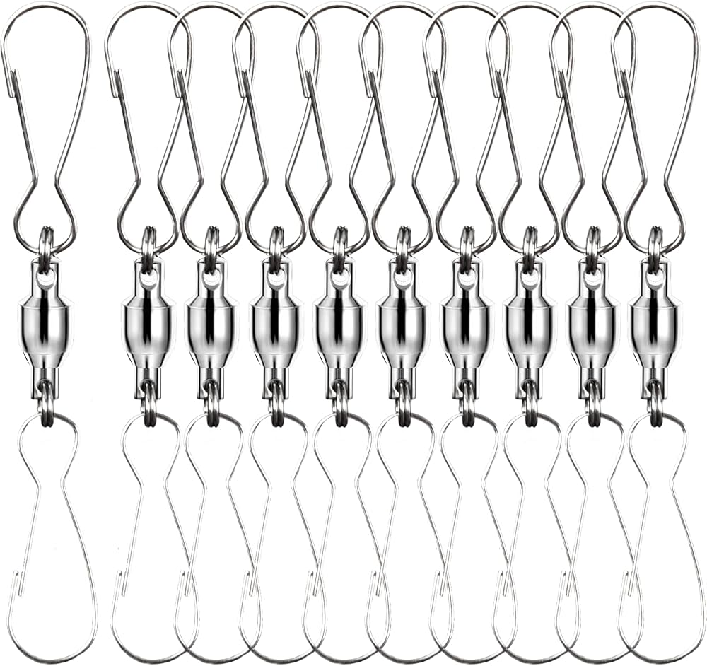 10 Pcs Swivel Hooks Clips Smooth Spin Dual Clip Swivels Wind Spinners Spiral Hangers Spiral Tails Windsock Stainless Steel Spin Clips Fit Hanging Wind Sock Chimes Crystal — 사진 1