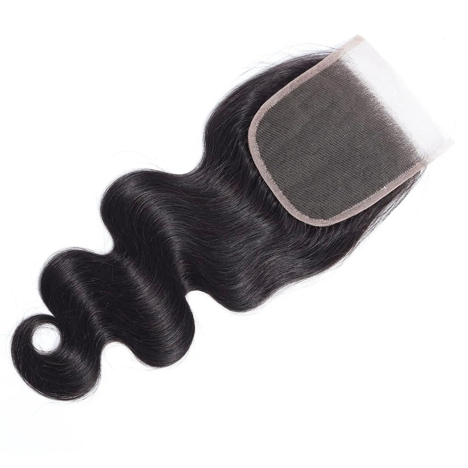 Huarisi Body Wave Lace Closure Human Hair 4x4 Free Part 14 Inch Transparent Lace Closures with Baby Hair Brazilian Wavy Virgin Hair for Women Sew in Natural Hairline - Image 2