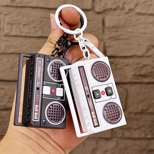 Miniatura 6 de Moda retro forma de radio llavero bolsa colgante nostálgico cinta grabadora colgantes artesanía pequeños altavoces llavero chica