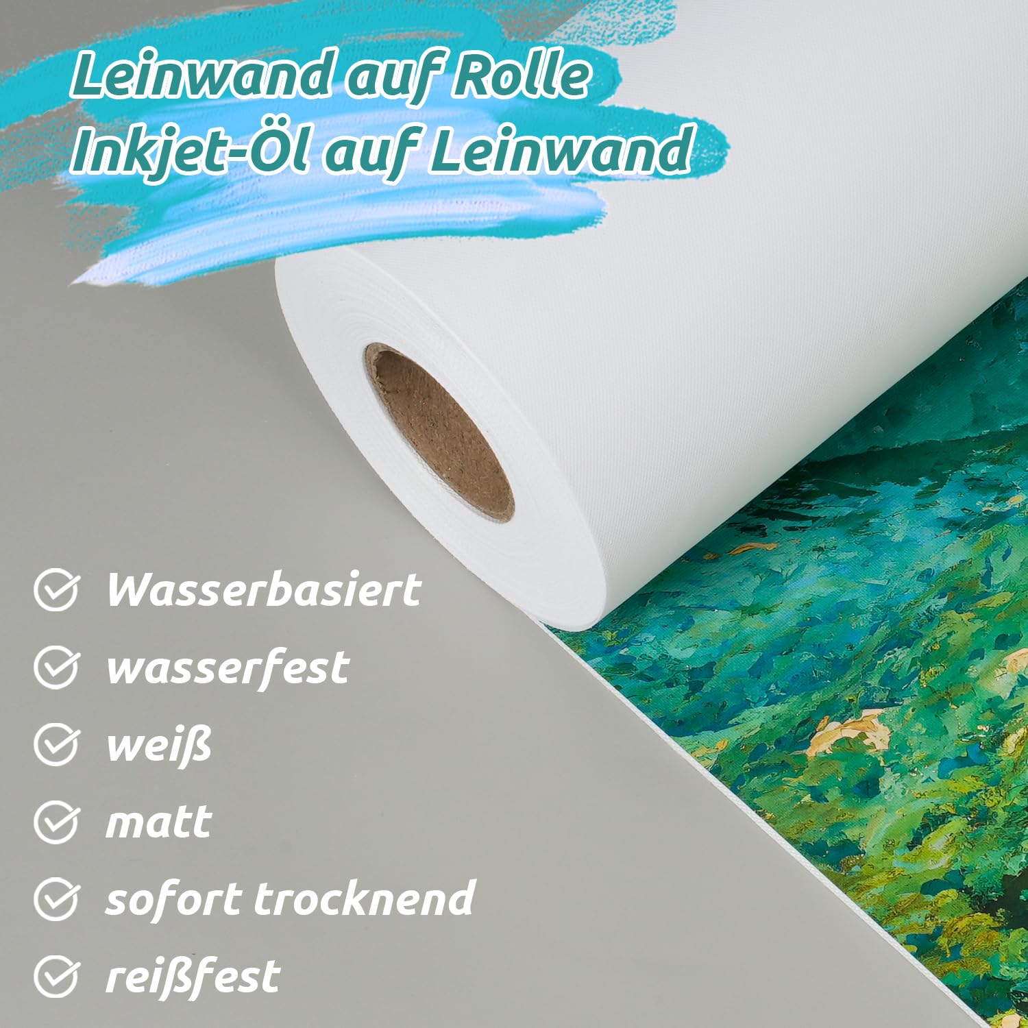 Lienzo sobre rollo de 0,91 m x 30 m para pintar, 260 g/m² de grosor, 2 capas de color blanco, imprimado en inyección de tinta, rollos de lienzo para impresión de gran formato, impermeable, 100%