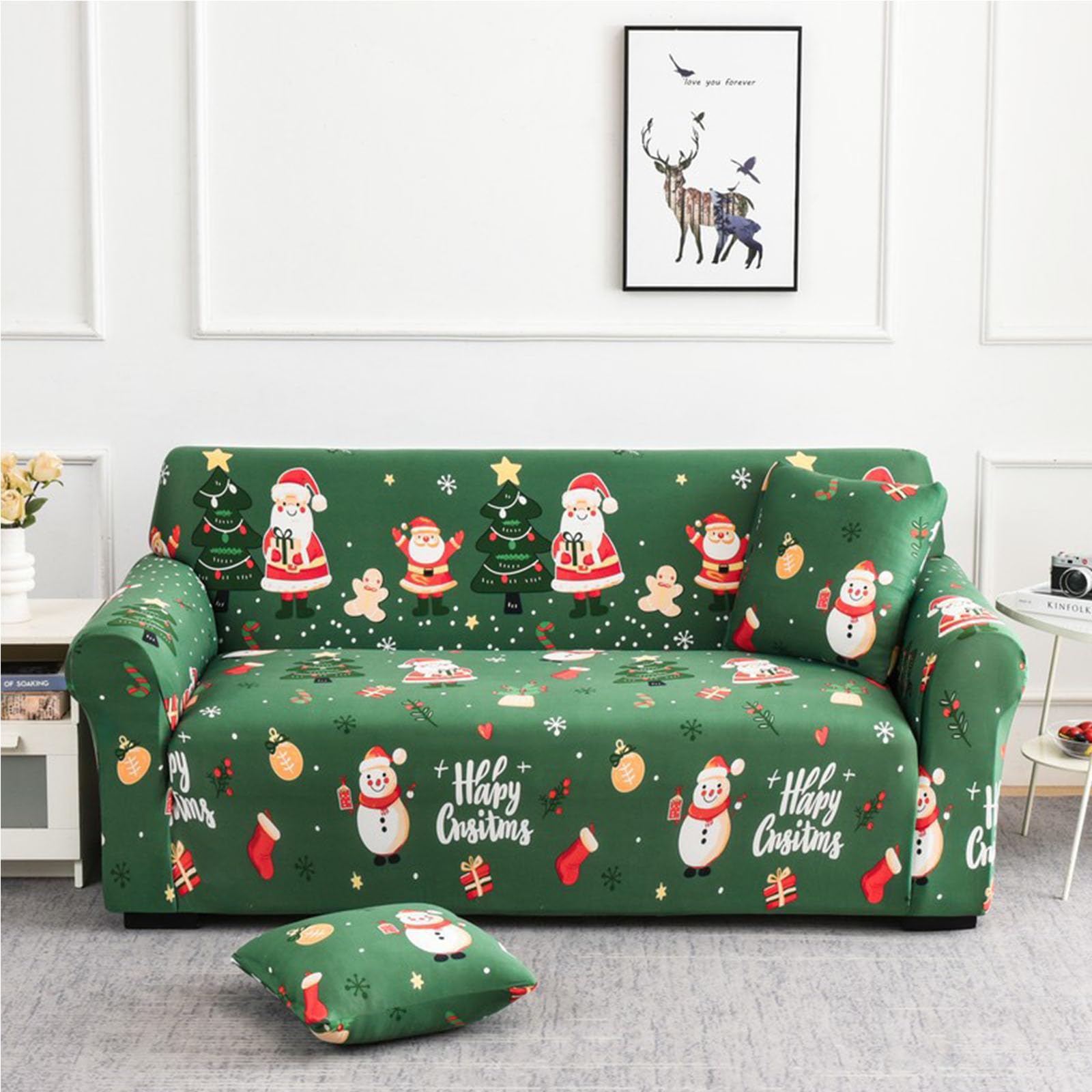 Funda Sofa, Suave y Flexible Funda Sofa, Día de Navidad Fundas Sofas 3 y 2 Plazas Ajustables, Universal para familias Cubre Sofa, Protector Sofa con Brazos (Árbol de Navidad,3-Seater)