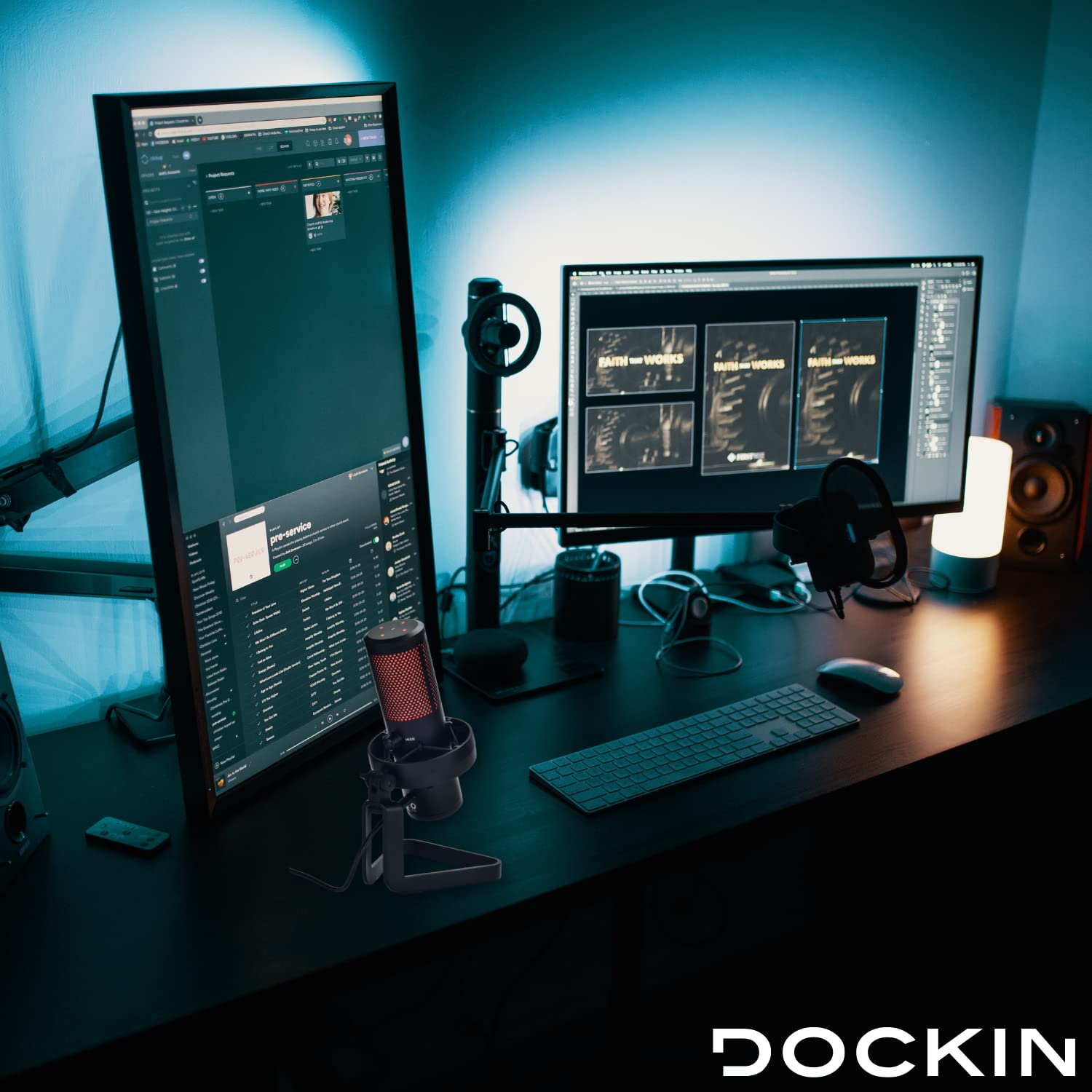 DOCKIN® Micrófono Condensador MP3000 para PC, Juegos, Podcast y Streaming - Micrófono USB de pie para grabaciones - Micrófono con Soporte Pesado [Equipo Completo]