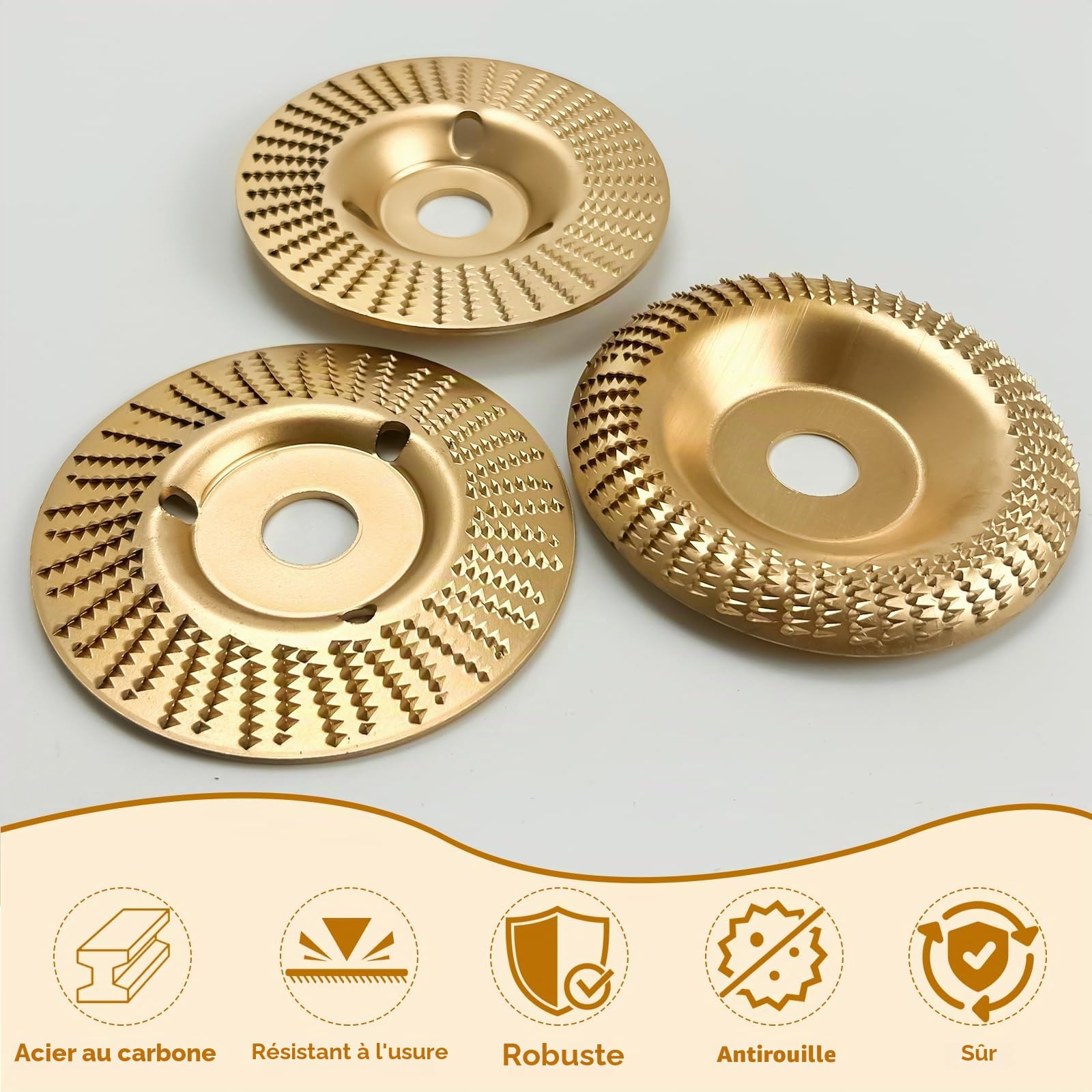 3 pièces de disques abrasifs pour bois de 125 mm, diamètre intérieur 22 mm, ensemble de disques pour meuleuse d’angle, disque de sculpture en bois, accessoires pour meuleuse d’angle, fraise pour bois