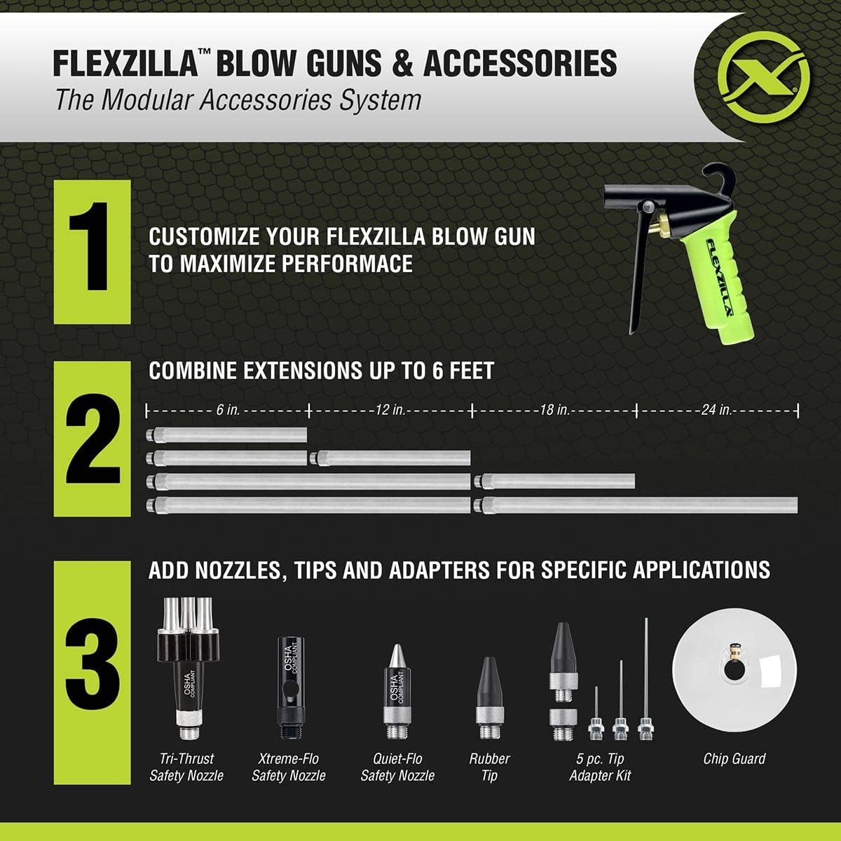 Flexzilla X1 Blow Gun Kit, 10-Piece, ZillaGreen - AG1500FZKIT