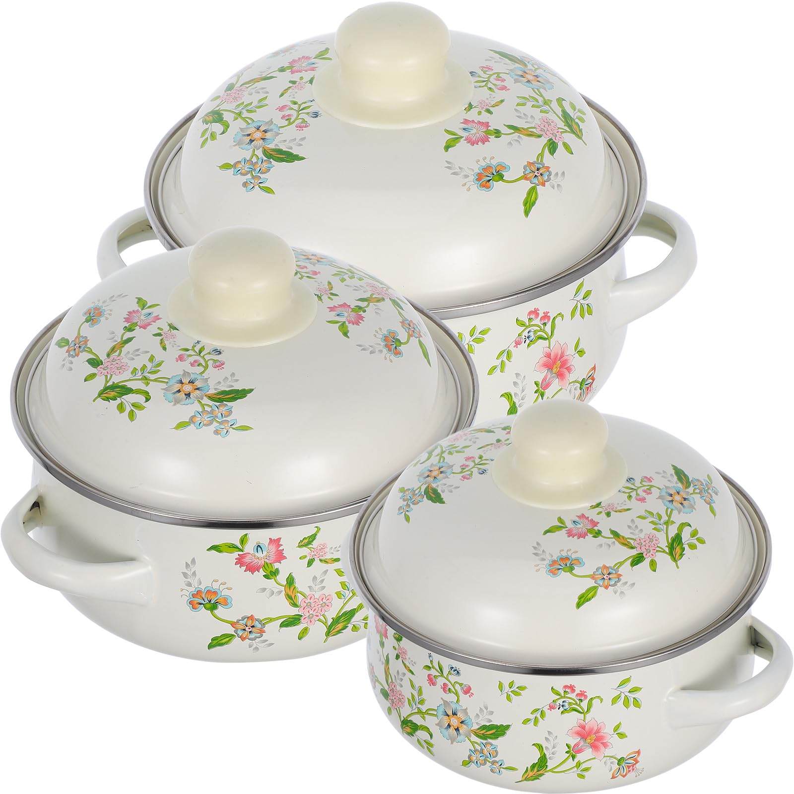 Casseroles miniatures avec poignées lot de 3 jojofuny en émail beige