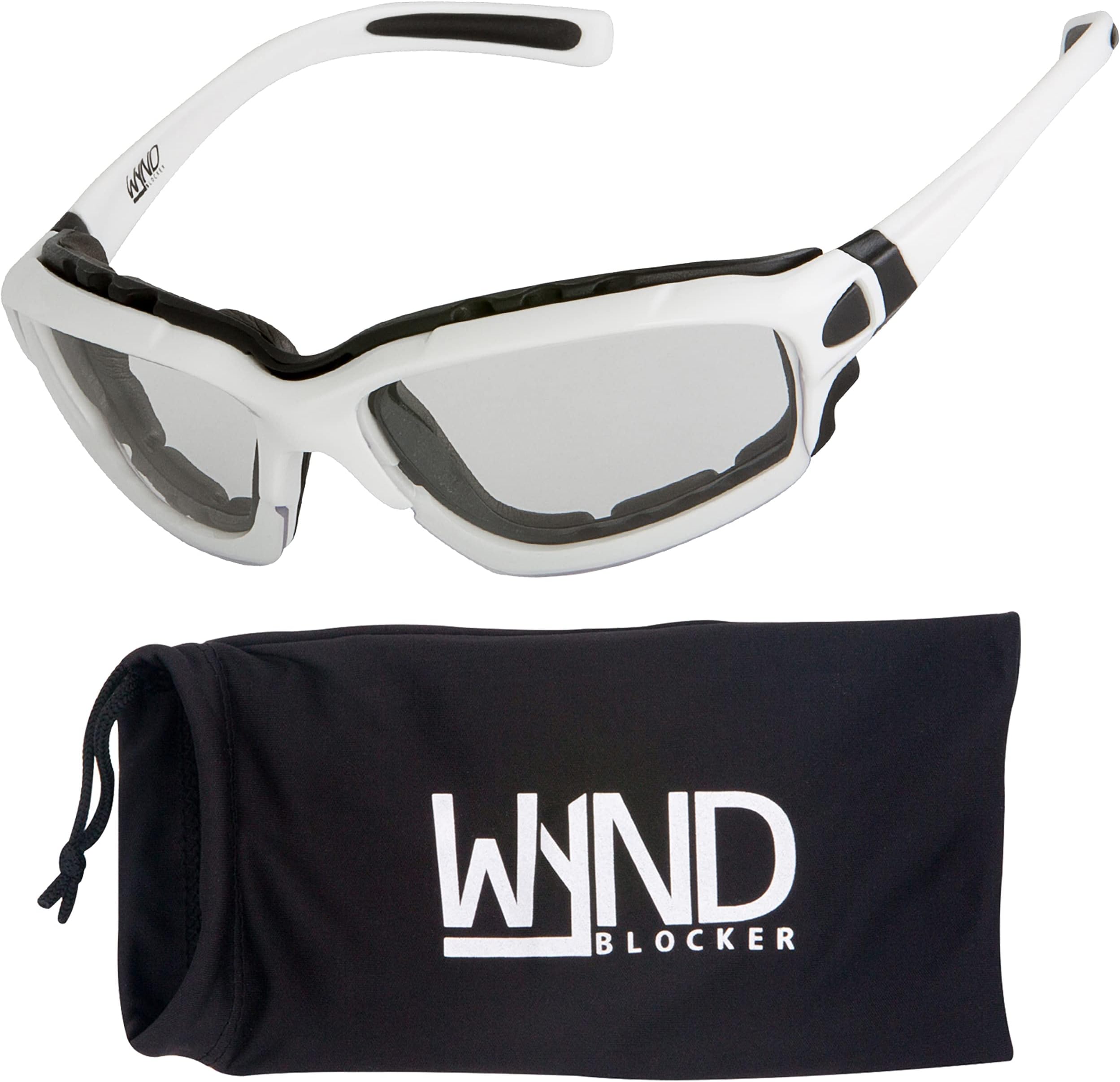 WYND Blocker Motorcycle Riding Glasses Extreme Sports Wrap Sunglasses, White, Clear