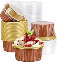 Vista 10 de EUSOAR Forros para magdalenas, 5 onzas de 4.2 fl oz para muffins con tapas, 100 piezas, moldes de crema brulee, moldes de papel de aluminio