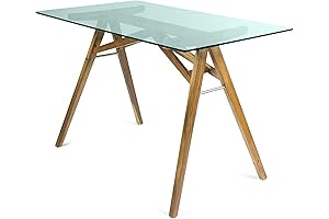 Dusk Grey and Natural Stained Acacia Wood Glass Writing Desk