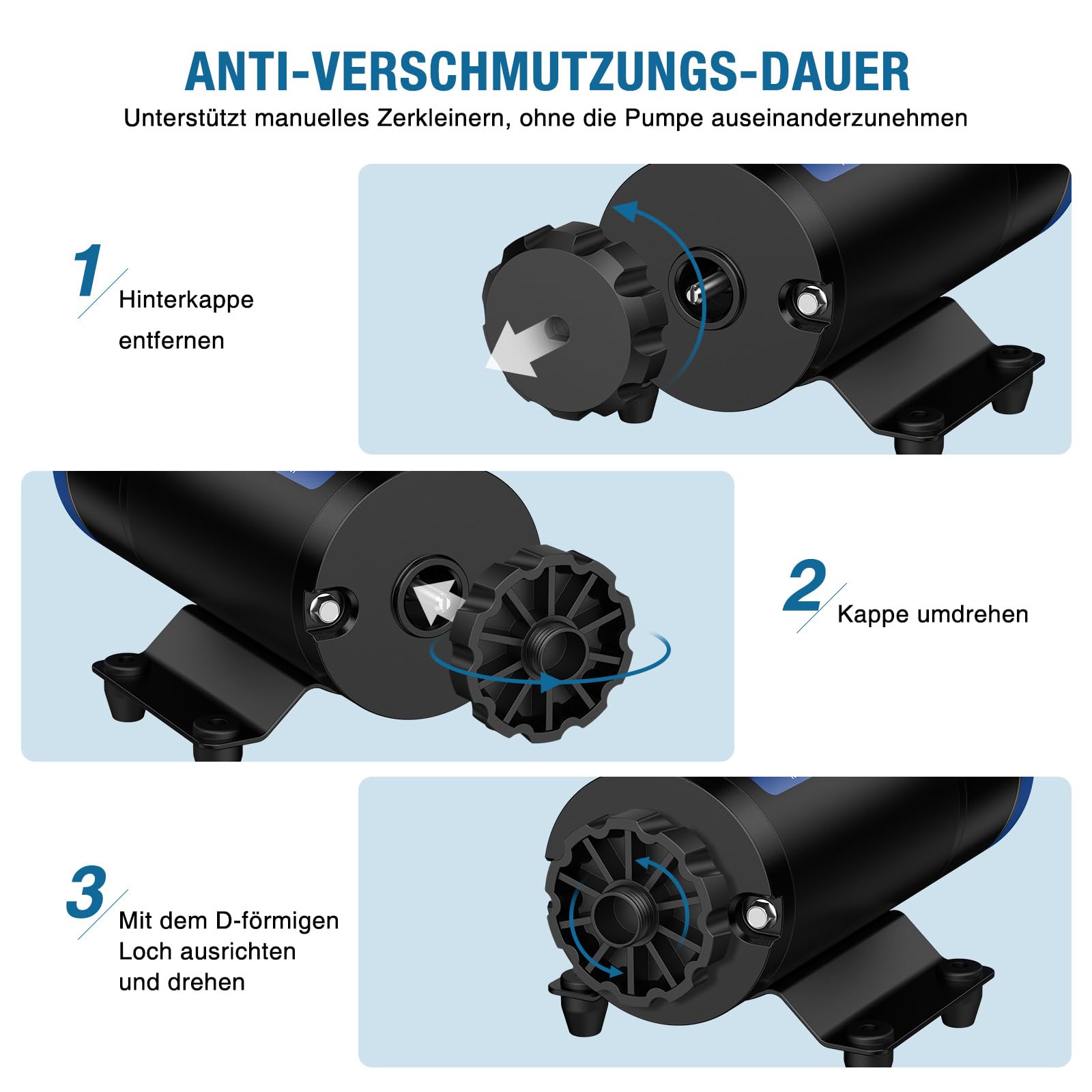 Zerkleinerungspumpensystem 12V, Zerhackerpumpe 12 GPM (45 LPM) | 5 FT Fäkalienpumpe 12V für RV Marine mit 4-Klingen-Hacker für Wohnmobile,Boote,Camper und marine Antiverstopfung