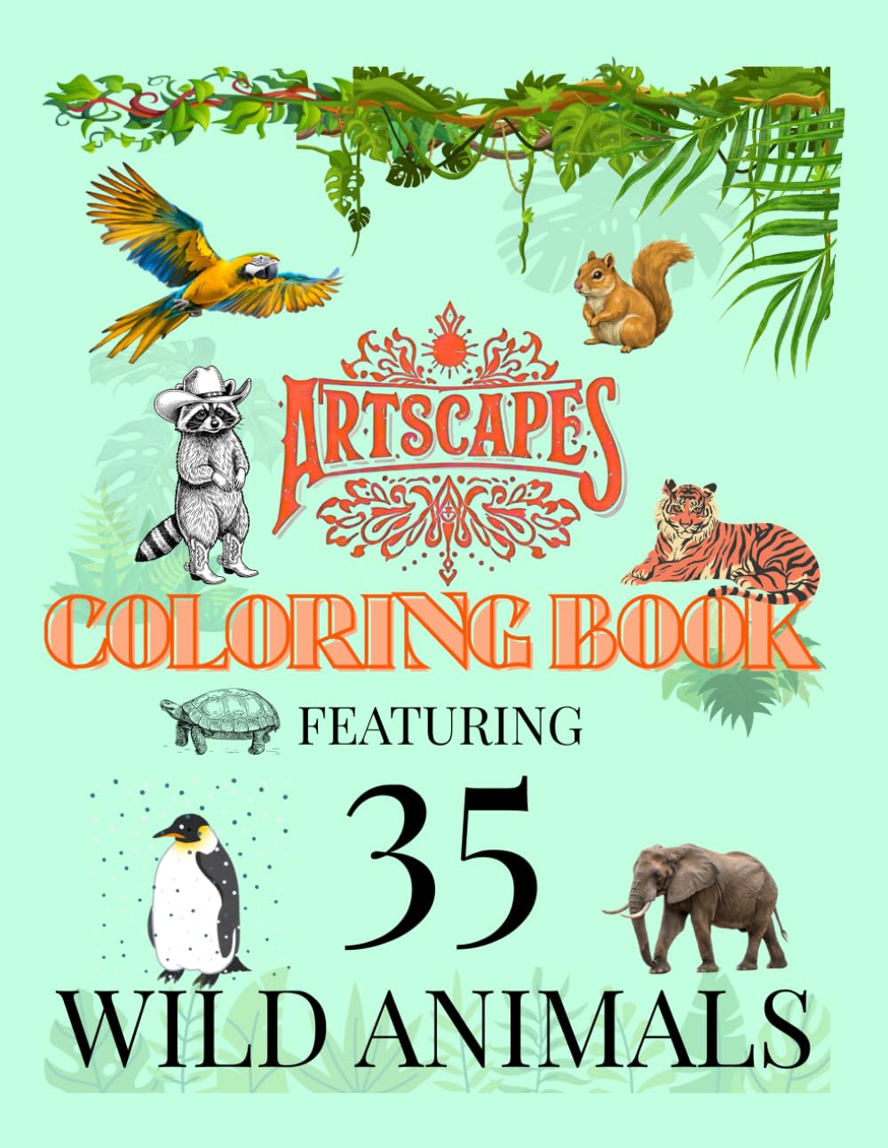 Artscapes Premium Coloring Book - 35 Wild Animals: All Ages - Realistic and Detailed- Real Wild Animals