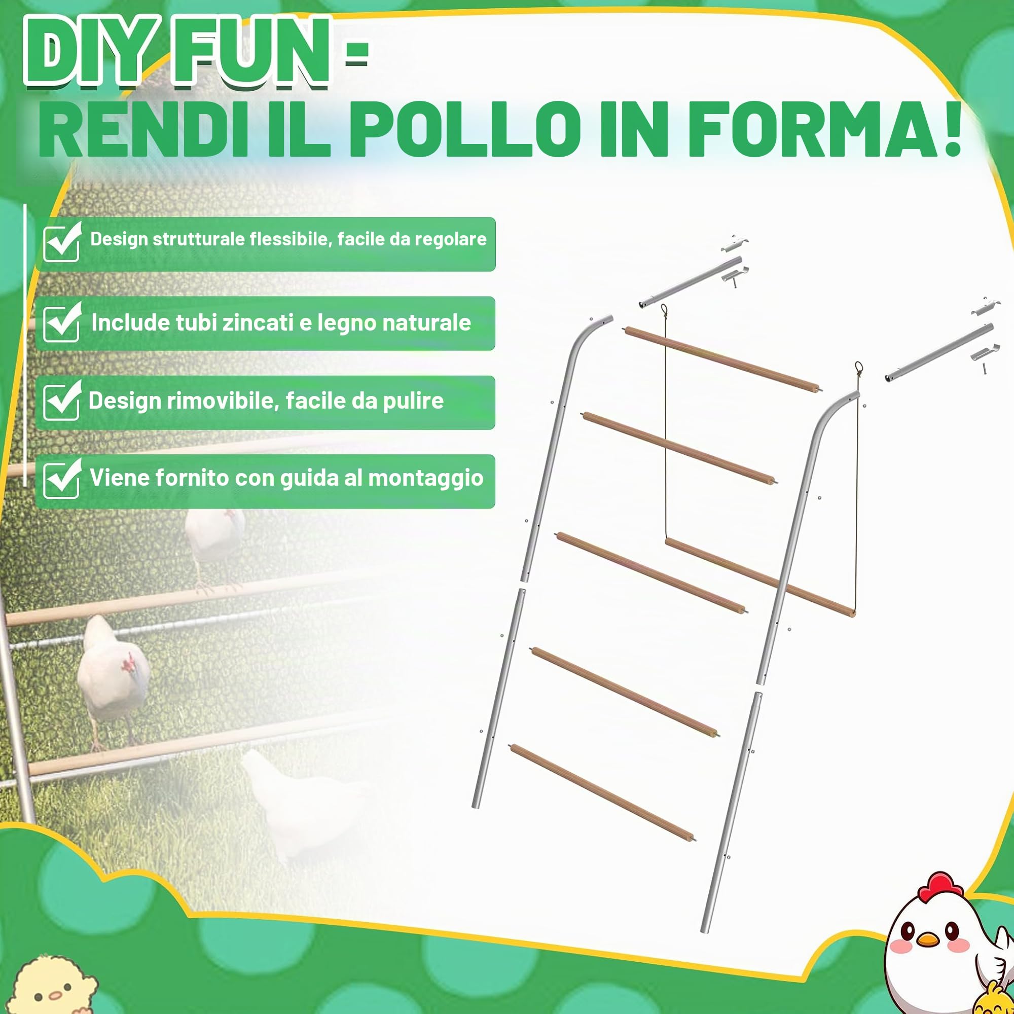 HENGMEI Supporto per pollo, grande asta per pollo, pollo, galline, torre di arrampicata, scala per polli da corsa, asta per pollo, giocattolo a dondolo per polli da cortile, supporto per uccelli, con