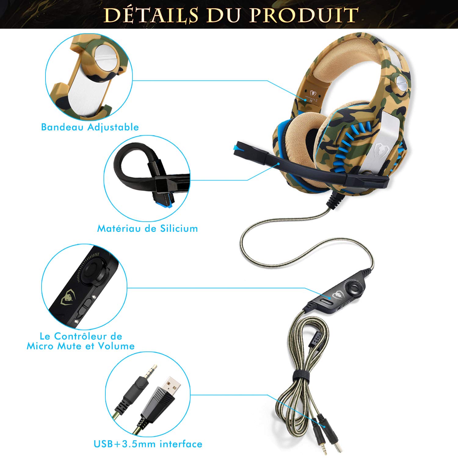 Beexcellent Gaming Headset Camo Noise Cancelling Beexcellent