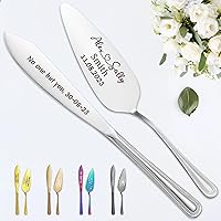 Vista 18 de STREADVE Juego de cuchillos y servidores grabados para tartas de boda, utensilios de corte personalizados para novia, novio, cortador personalizado