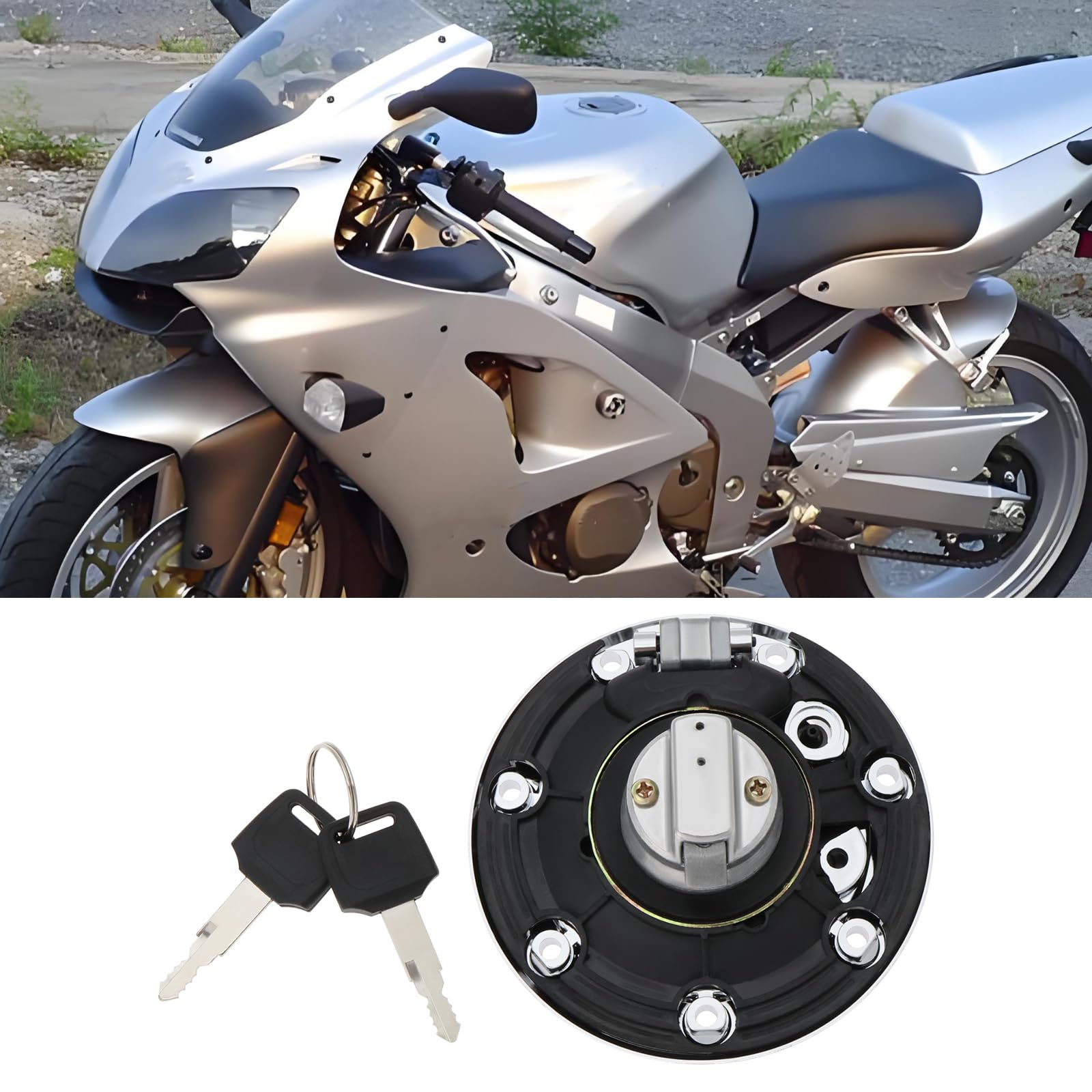 1 Satz Tankdeckelschloss aus Edelstahl mit 2 Schlüsseln Rostfreies Motorrad-Tankschloss Kompatibel mit Kawasaki Ninja ZZR600/ZZR400