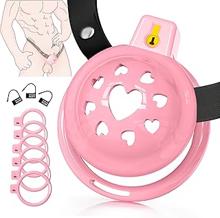 Lovely Pink Male Chastity Cage, Lightweight Chastity Devices with Soft Silicone Head 6 Cock Rings, Penis Bondage Gear Cock Cage Adult Toys with Invisible Lock, Male Chastity Belt BDSM Sex Toys for Men
