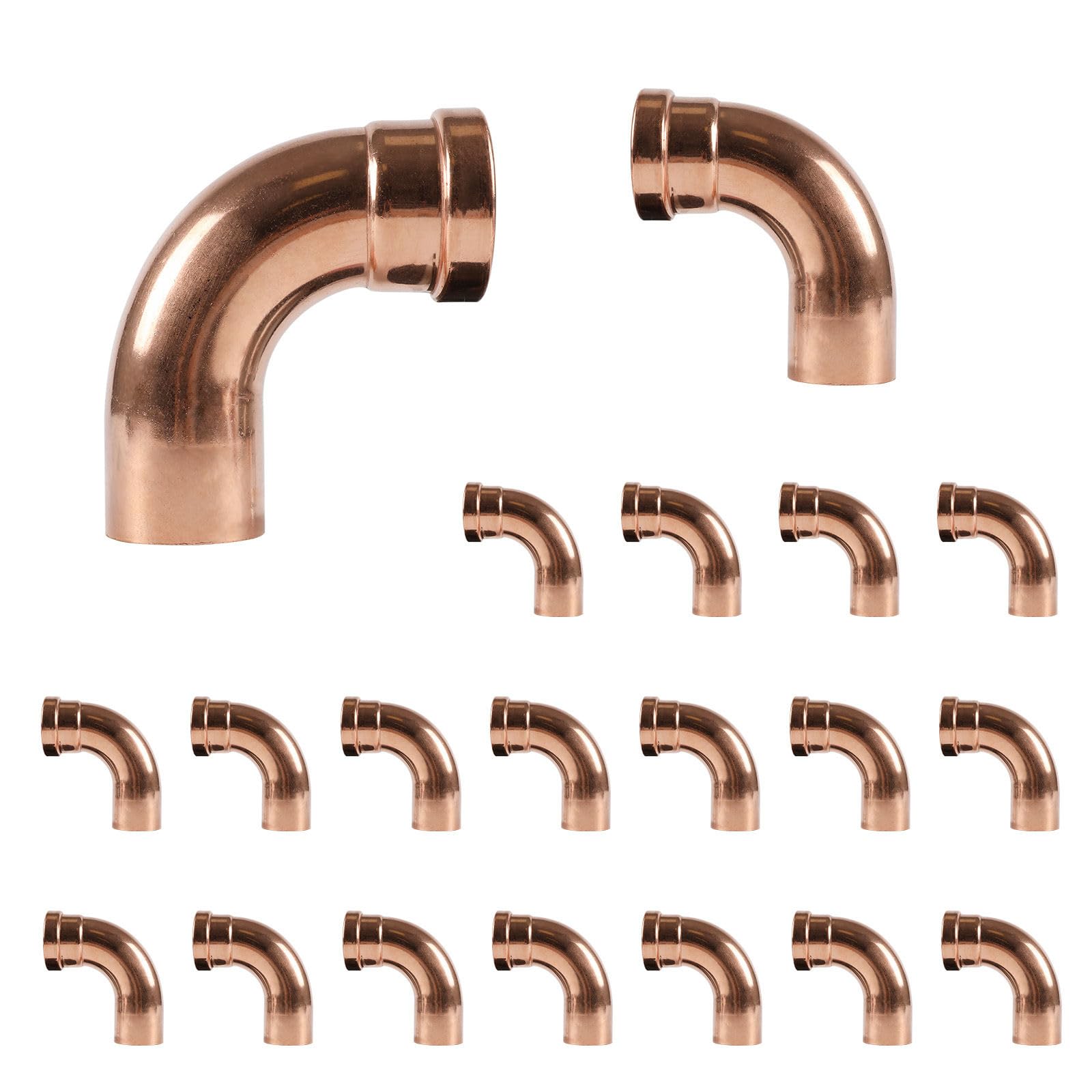 Paquete de 20 Codos de Calle de Cobre, Codo de Calle de 90 Grados de 4 Pulgadas P x FTG, Conector de tubería de presión a Rosca Hembra.