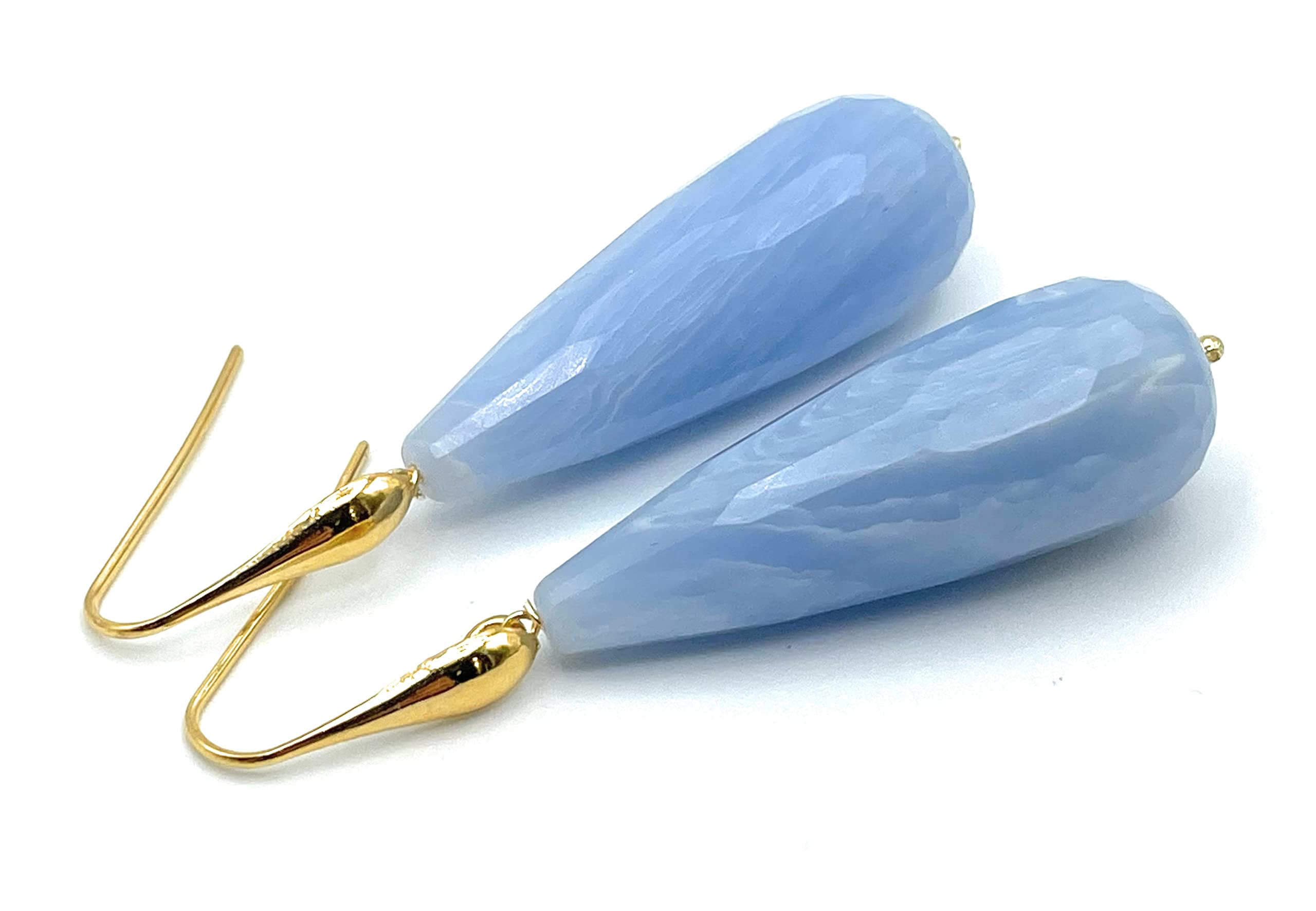 Pendientes de Plata 925 Dorada 24 K y Lagrimas Azules, Joyas Artesanales, Regalo para Mujeres