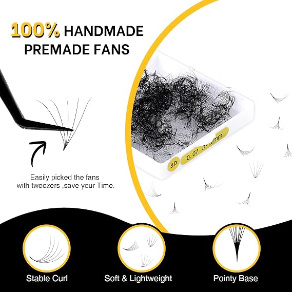 500 Premade Lash Fans 5D 0.07 D Curl 10mm Single Length Eyelash Extension Premade Fans Lash Extensions Pointed Base Handmade Volume Premade Eyelash Extensions Fans(5D,0.07-D-10MM)
