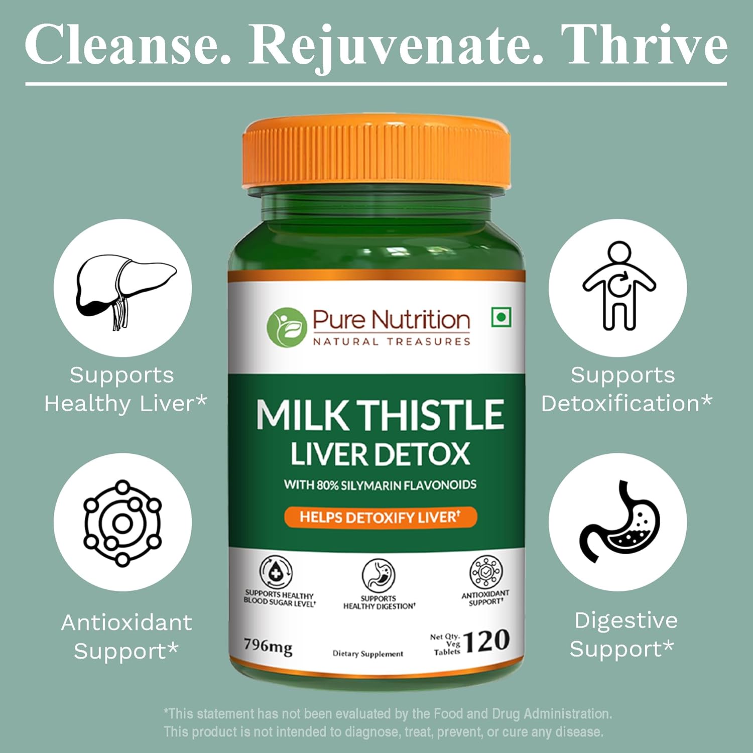 Pure Nutrition Milk Thistle | 120 Tabs | Liver Health Supplement with Natural Silymarin Exract, N-Acetyl L-Cysteine (NAC), Curcumin, Amla & Vitamin C. - Image 5