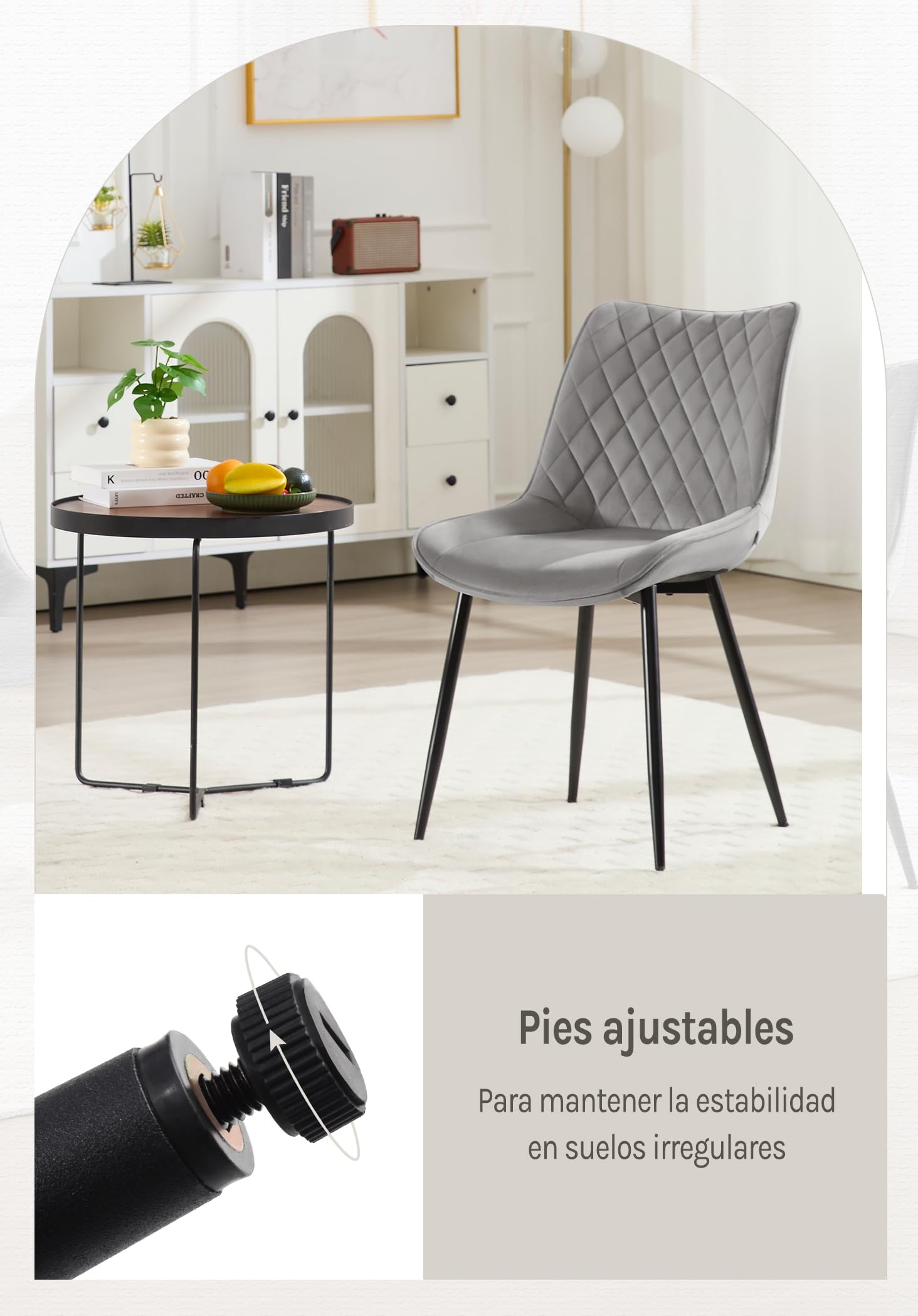 WOLTU Juego de 4 Sillas de Comedor,Terciopelo,Gris Claro | Modernas con Respaldo,Medio y Patas de Metal, aptas para Dormitorio y salón