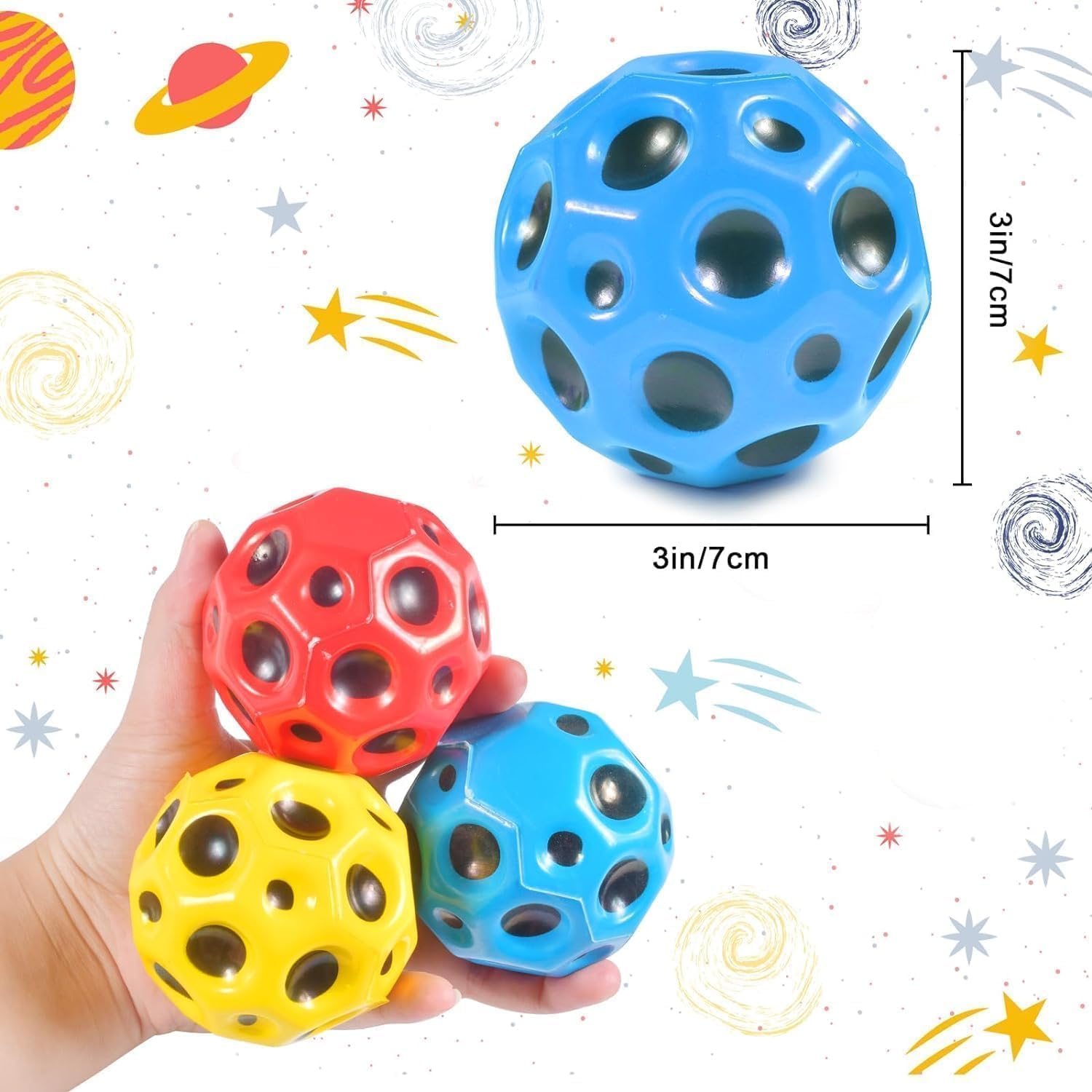 KACHKIT Crazy Bounce Moon Ball for Kids, Soft Rubber High Bouncing Ball, Anti-Stress Bouncing Ball for Adults, Sports Training & Children's Sensory Ball,(Pcs -2 ; Multicolour).