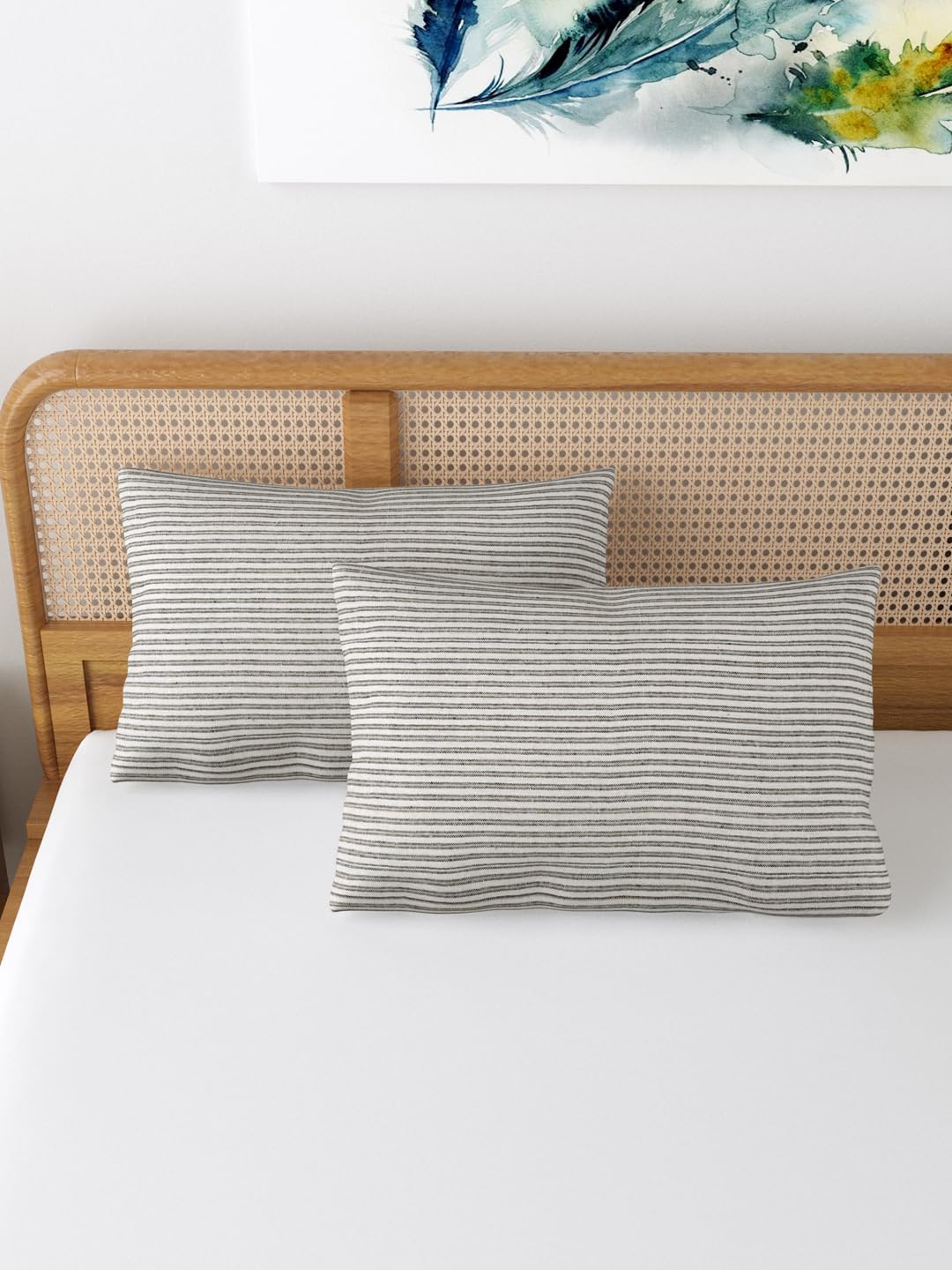 Värde Pillow Cover Set of 2 | Pillow Cover 100% Cotton | 180 TC Bed Pillow | Wrinkle Free & Fade Resistance | Striped Pattern | Standard Size | All Season Use(Striped Grey)