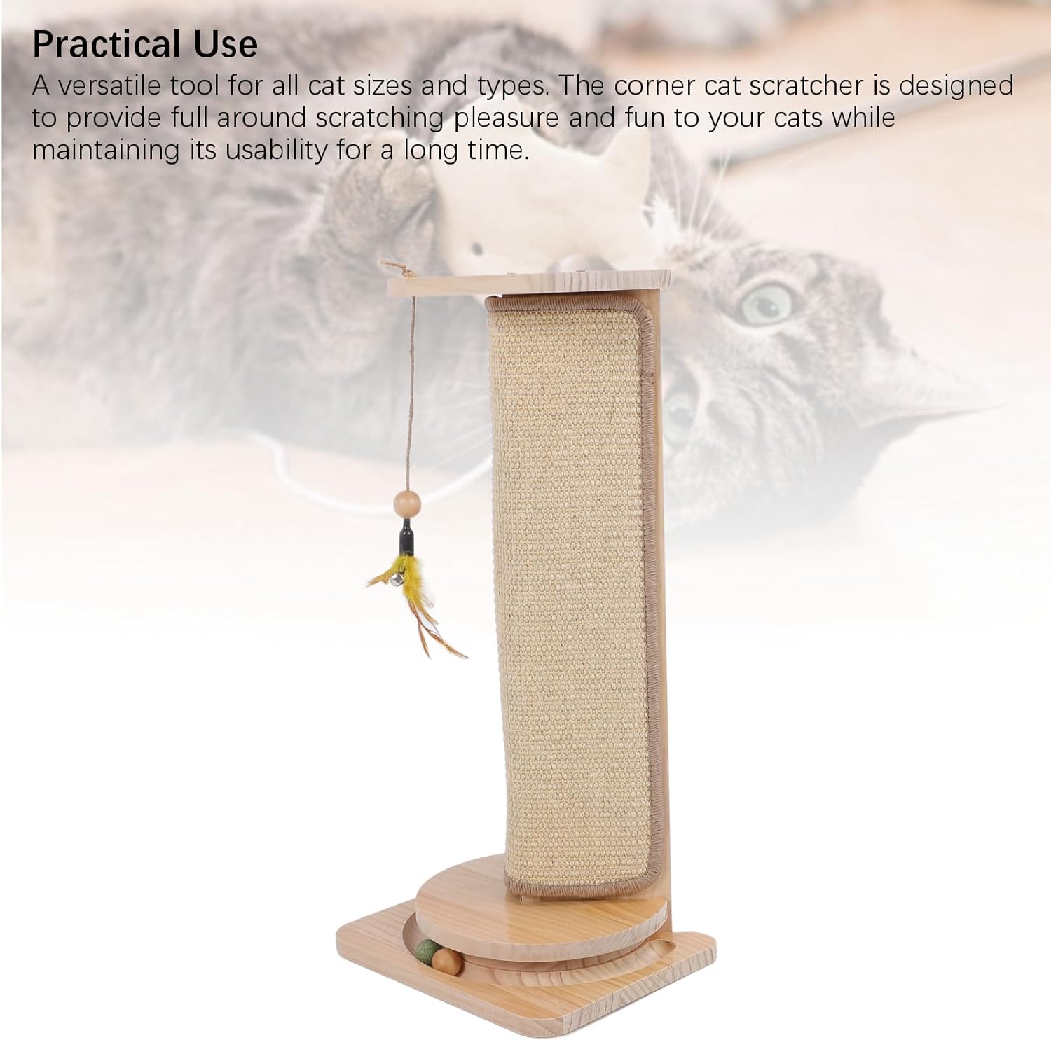 Yosoo Adjustable Height Pine Wood Cat Wall Corner Scratcher, Protect Furniture Stable Structure Scratching Pad for Interactive Playtime with Cat Teaser, for Indoor Home Use