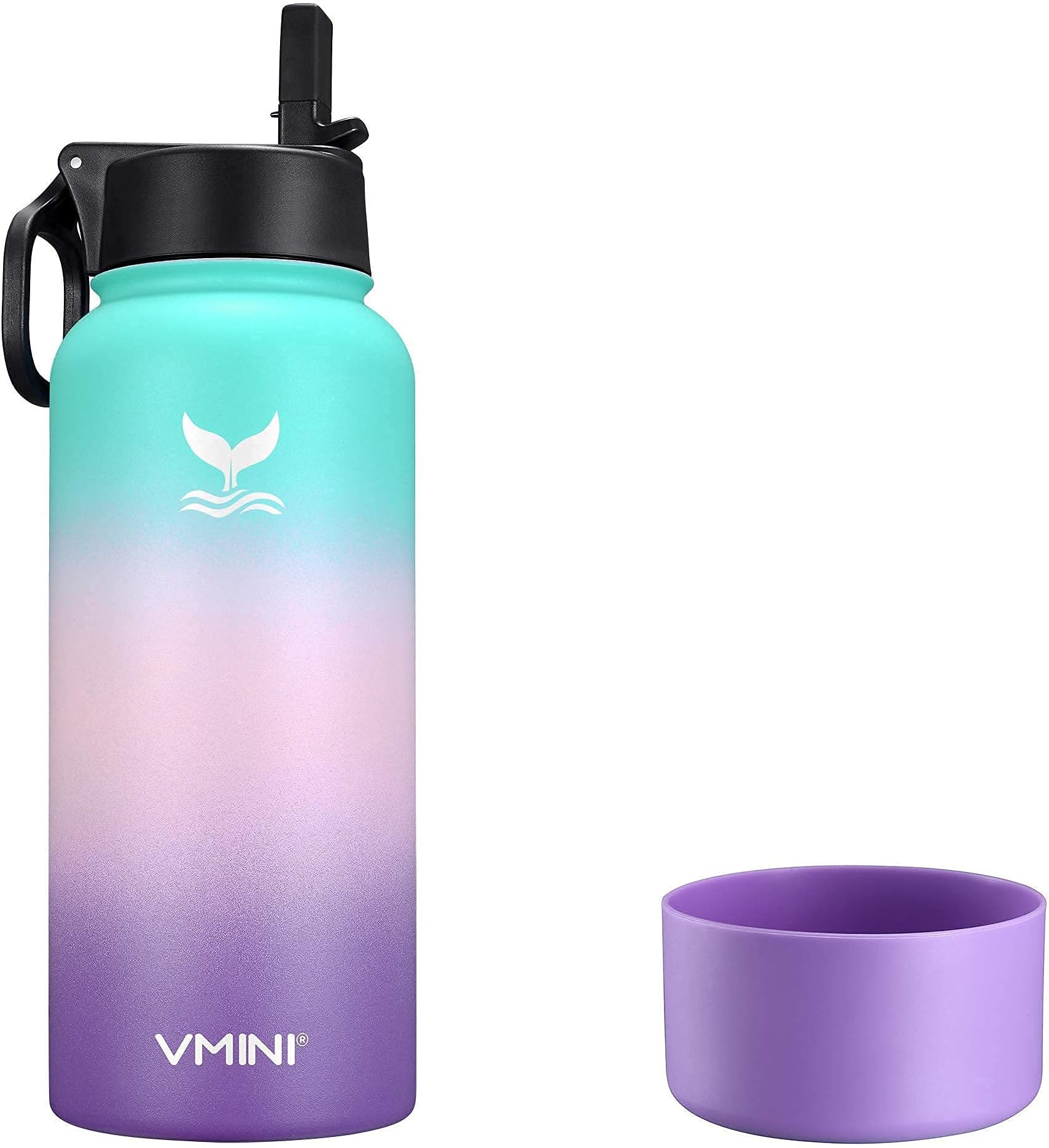 Vmini Water Bottle with Silicone Bottle Boot, 32 oz Vacuum Insulated 18/8 Stainless Steel, Anti-Slip Bottom Sleeve Cover