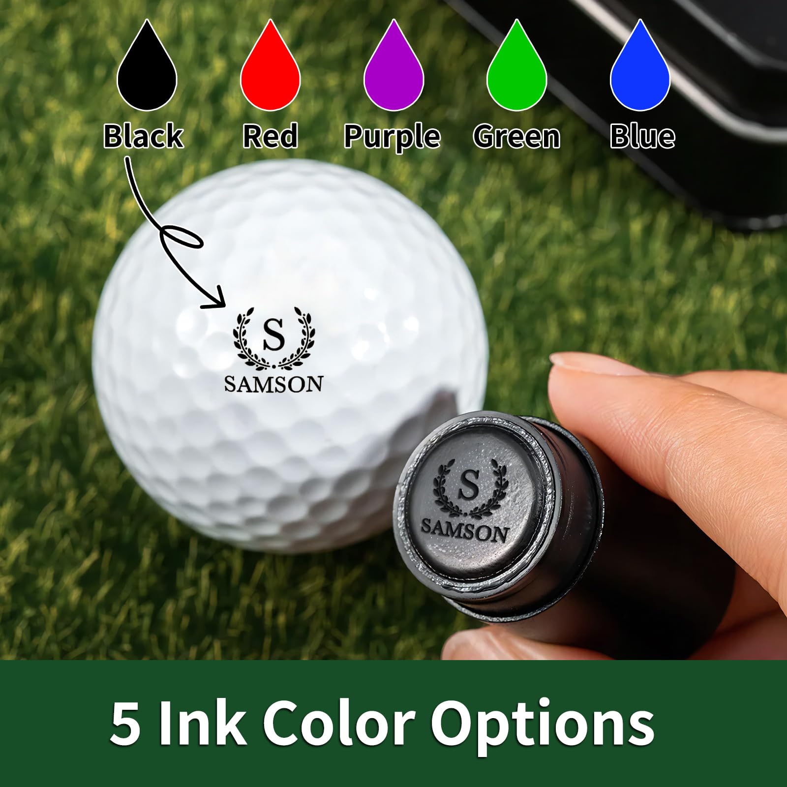 Sello de pelota de golf personalizado con estuche de almacenamiento de metal, marca reutilizable