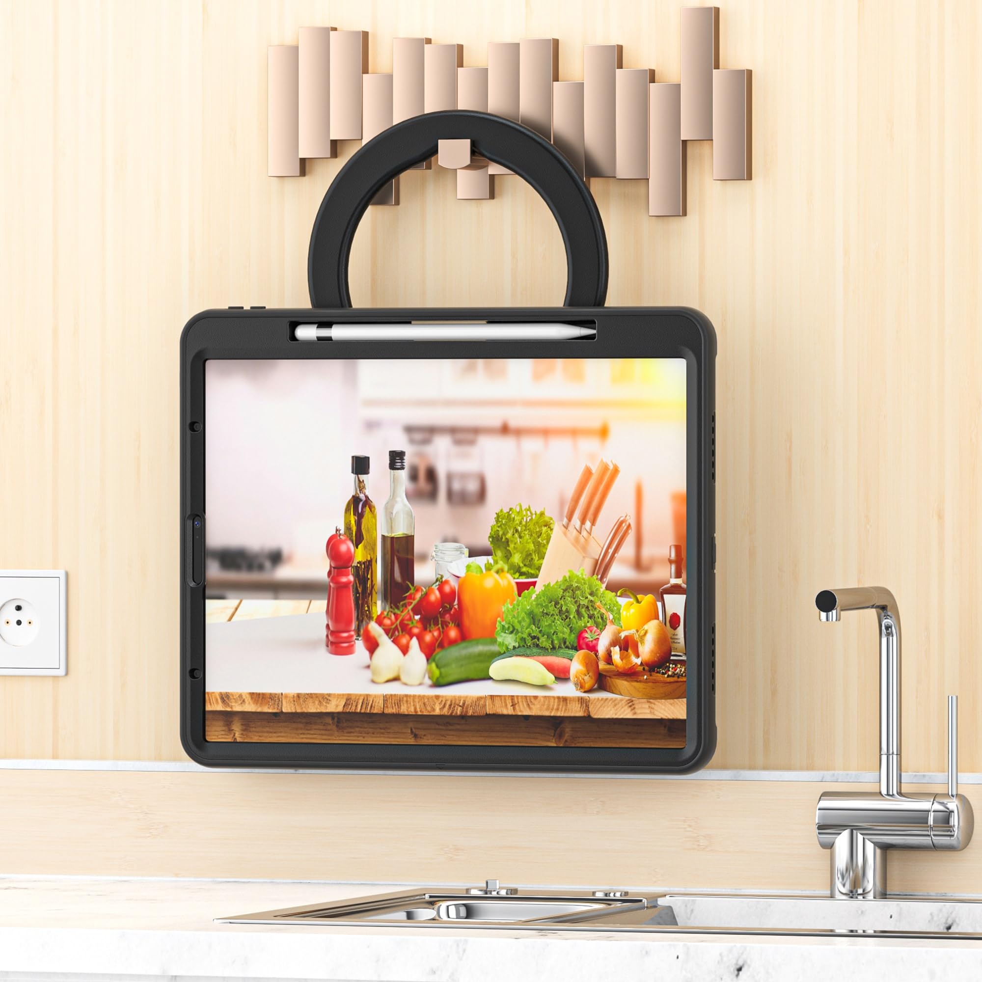Kompatybilny z etui iPad Pro 12.9 2021 5. generacji, odporna na wstrząsy hybrydowa osłona ochronna obrotowym uchwytem i podstawką, przyjazny dla dzieci design(Noir)