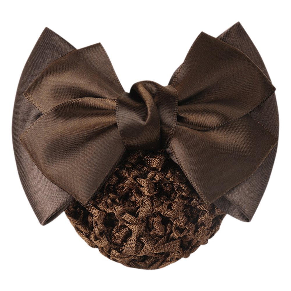 Gloryhonor Women's Coffee Pro Bow Barrette Hair Clip Cover Bowknot Bun Snood Hairnet Hair Accessory