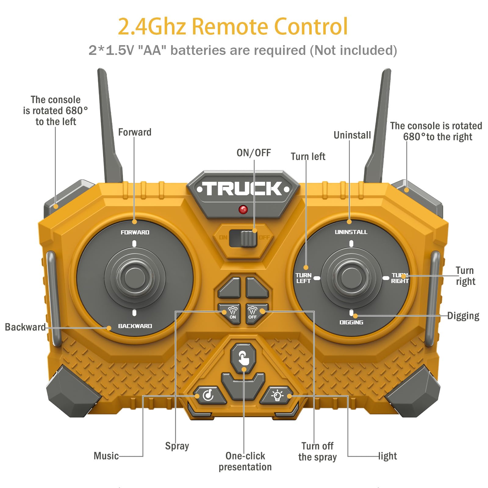 RedCrab Excavadora Teledirigido para Niños, 2.4 GHz Recargable RC Excavadora con el Cubo del Metal, Rotación 680°, Luz y Sonido, Juguete Camión Excavador Regalo de Cumpleaños Navidad