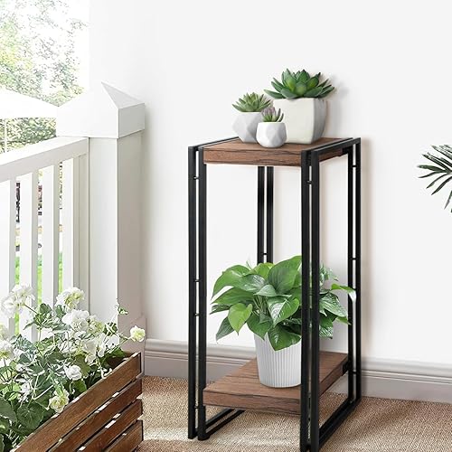 Miniatura 5 de Mesa de soporte para plantas de 27.5 pulgadas de alto, estantes de 2 niveles para macetas de interior, soporte moderno de esquina para plantas,
