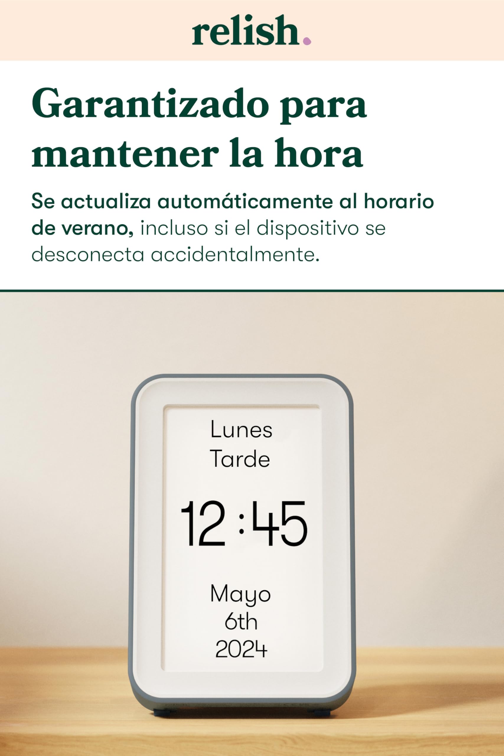 Relish - Reloj de demencia con conexión de día, calendario digital con día, fecha y hora, pantalla grande clara, opciones personalizadas