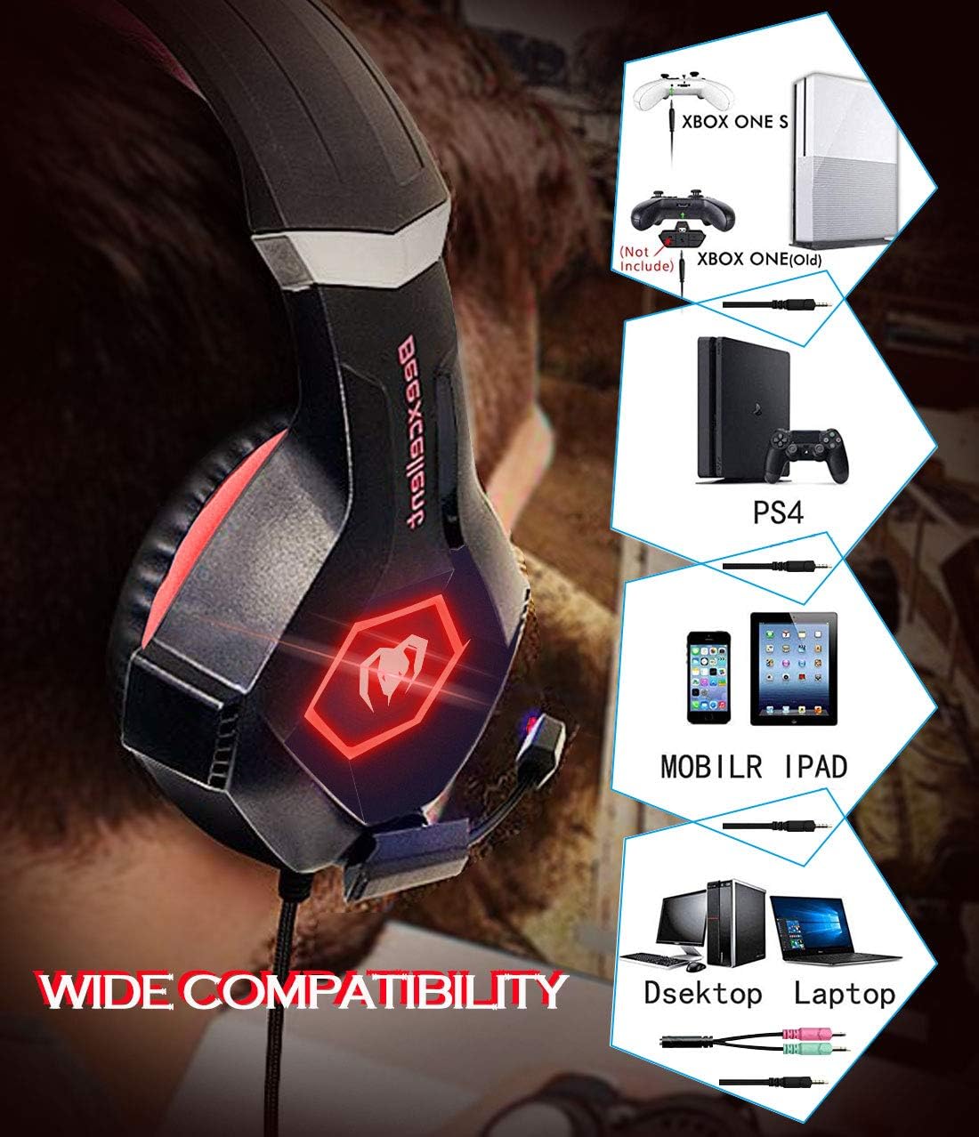 Review Discount Pro Gaming Headset for PC PS4 Xbox One Surround Sound Over-Ear Headphones with Mic LED Light Bass Surround Soft Memory Earmuffs for Computer Laptop Switch Games Kid’s Boy’s Teen’s Gifts Review Pro Gaming Headset for PC PS4 Xbox One Surround Sound Over-Ear Headphones with Mic LED Light Bass Surround Soft Memory Earmuffs for Computer Laptop Switch Games Kid’s Boy’s Teen’s Gifts