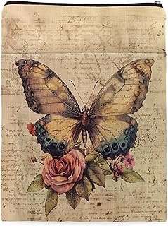 Vintage Butterfly Flower Book Cover, Butterfly Book Sleeve, Retro Botanical Pattern Reusable Book Pouch, Butterfly Floral Canvas Prints Book Sleeve for Book Lovers (Beige-Retro Butterfly, Large) - Buy now