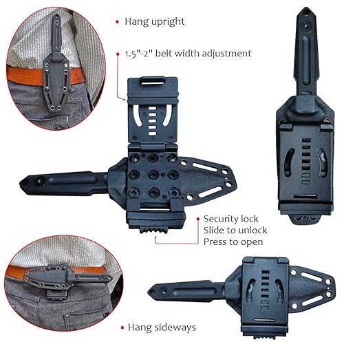 Miniatura 6 de hyhy - Cuchillo de hoja fija táctico, cuchillo recto de doble filo, cuchillo de supervivencia, mango de acero 440C 59HRC G10, con funda Kydex y clip