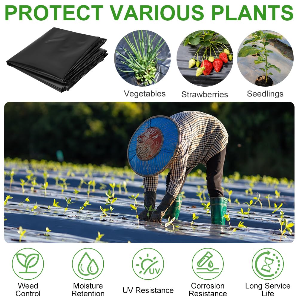 2MX3M Bâche en Polyéthylène Noir, Bâche pour Serre Noir en Polyéthylène, Résistant Couverture de Polytunnel, Membrane Horticol pour Jardinage, Isolation des Bâtiments et Tapis de Sol(80Mu/580G)