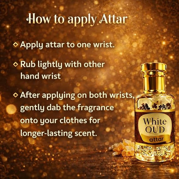 White Oud Attar Premium Long Lasting Fragrance | Alcohol-Free | Rich Oriental Oud Fragrance with Sandalwood, Amber and Musk | Perfect for Daily Wear, Wedding & Special Occasions (12 ml (0.41 fl oz))